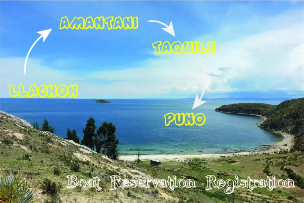 lancha múltiple desde LLACHON hacia AMANTANI (Puerto Ccolono), AMANTANI (Puerto Rotación) hacia TAQUILE, TAQUILE hacia PUNO